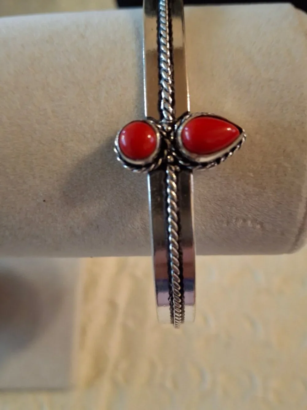 Handmade Ethnic Coral Gemstone Adjustable Bangle  NWOT  475